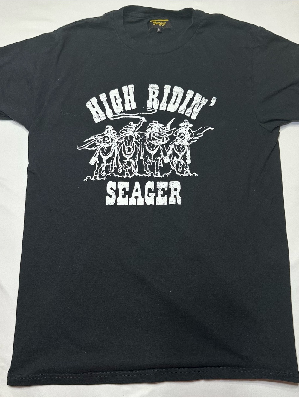 Seager Co High Ridin Cowboy Graphic Tee Shirt Mens Medium Black